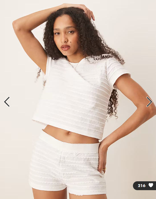 ASOS DESIGN scallop pointelle tee & shorts pajama set in white