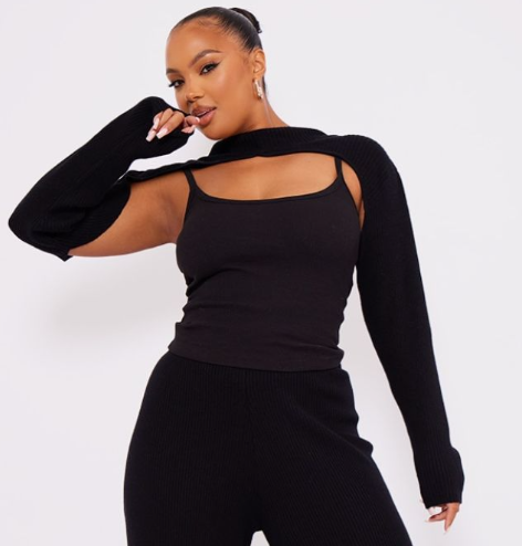 Plus Black Knitted Ribbed Top
