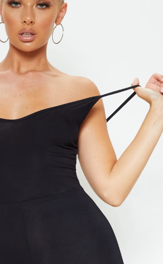 Plt - Black Basic Strappy Plunge Jumpsuit