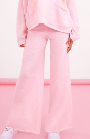 Plt - Petite Baby Pink Luxe Knit Wide Leg Trousers