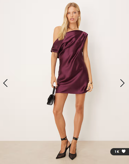 ASOS DESIGN satin drape one shoulder mini dress in plum