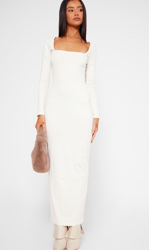 Plt - Petite Cream Cotton Square Neck Maxi Dress