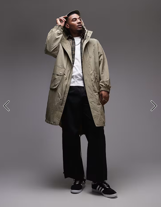 Topman lightweight ripstop parka jacket in khaki