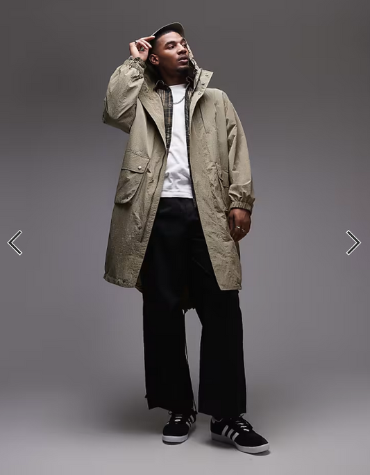 Topman lightweight ripstop parka jacket in khaki