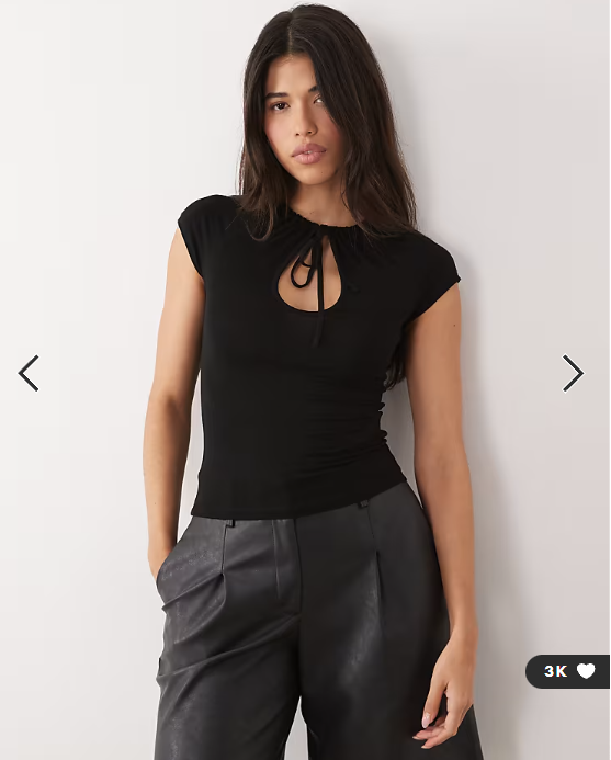 Gina Tricot keyhole short sleeve top in black