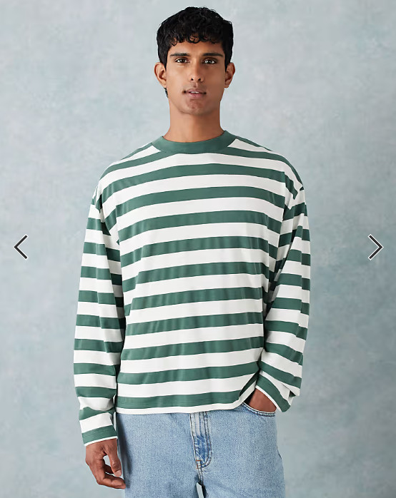 ASOS DESIGN heavyweight boxy oversized long sleeve T-shirt in green stripe.