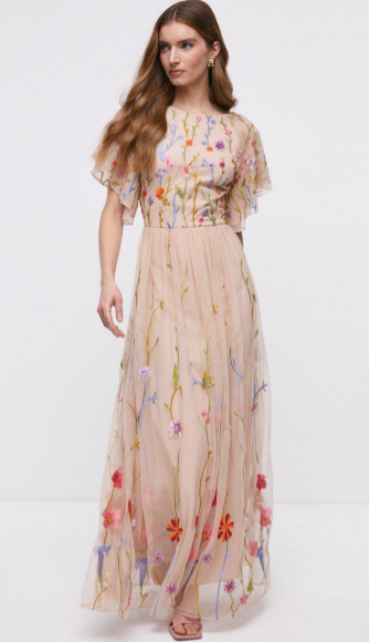 Meadow Embroidered Flute Sleeve Maxi Dress