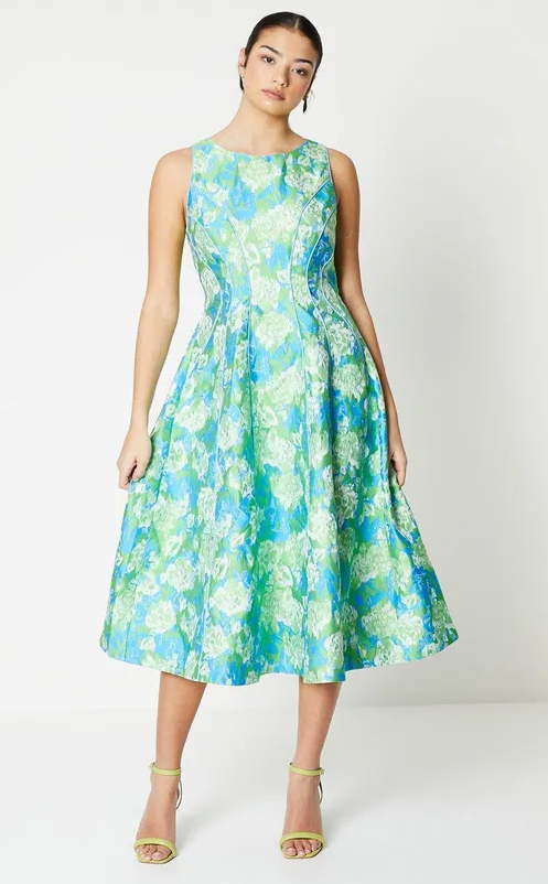 Premium Seam Detail Jacquard Midi Dress