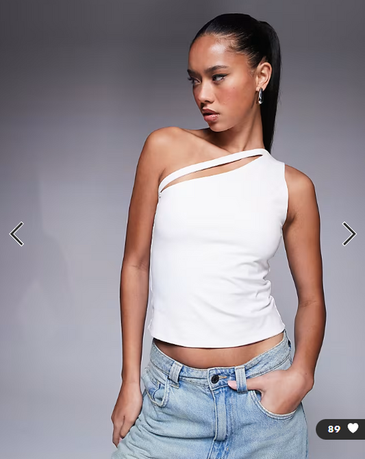 ASOS DESIGN double layer one shoulder top with strap detail in white