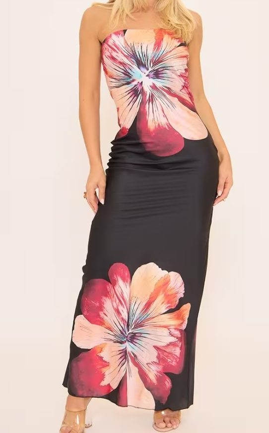 Ego - floral print sleeveless maxi dress in black