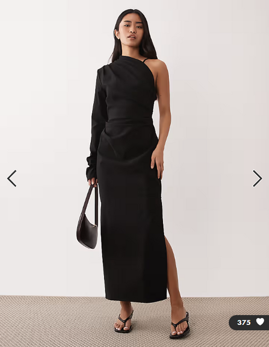 ASOS DESIGN one shoulder draped midi dress in black