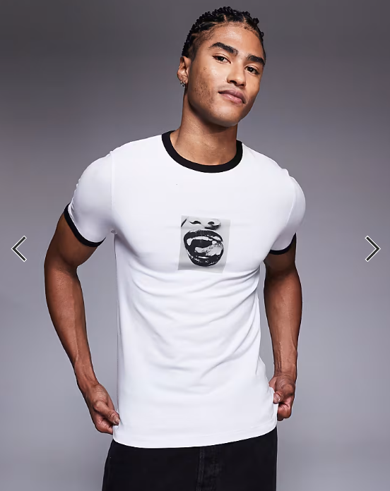 ASOS DESIGN muscle fit ringer t-shirt with photographic vampire graphic in white
