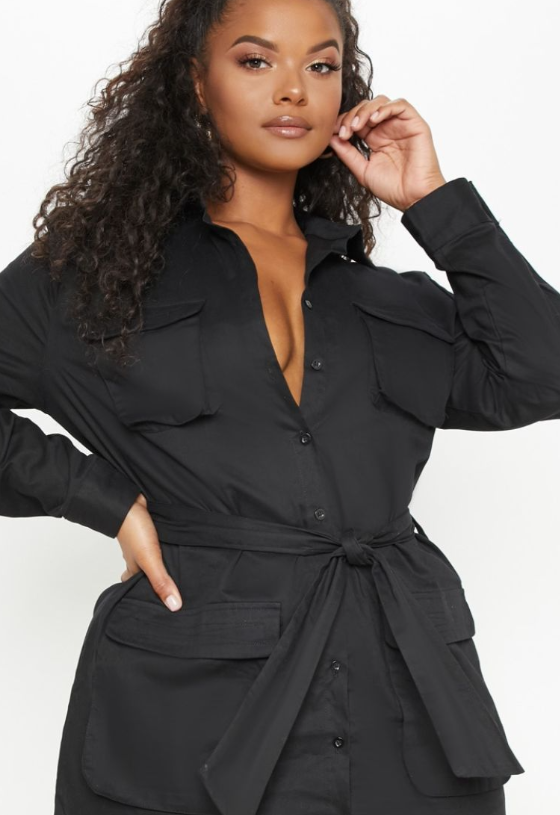 Plus Black Utility Shirt Dress