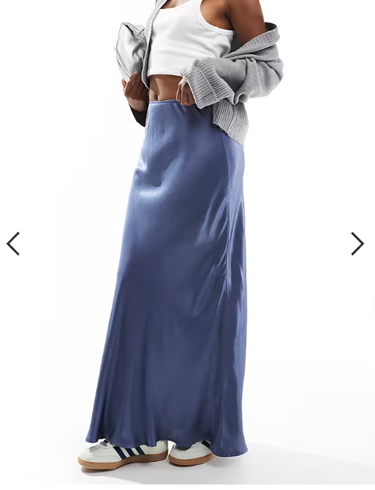 ASOS DESIGN satin bias cut maxi skirt in petrol blue