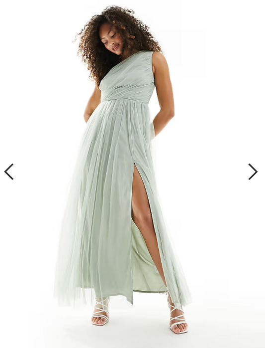Anaya Bridesmaid tulle one shoulder maxi dress in sage green