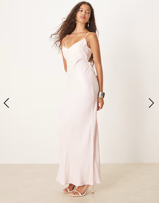 ASOS DESIGN satin tie back maxi dress in light pink