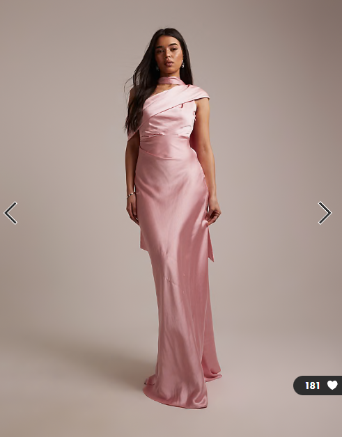 Six Stories Bridesmaids satin drape one shoulder maxi dress in rose pink
