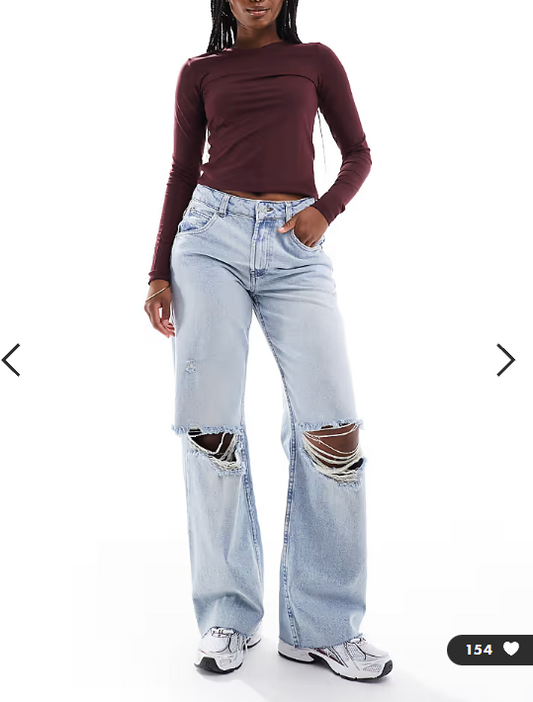 ASOS DESIGN low rise baggy jeans with rips in vintage wash