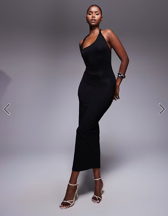 ASOS DESIGN twist asymmetric strap midi dress in black