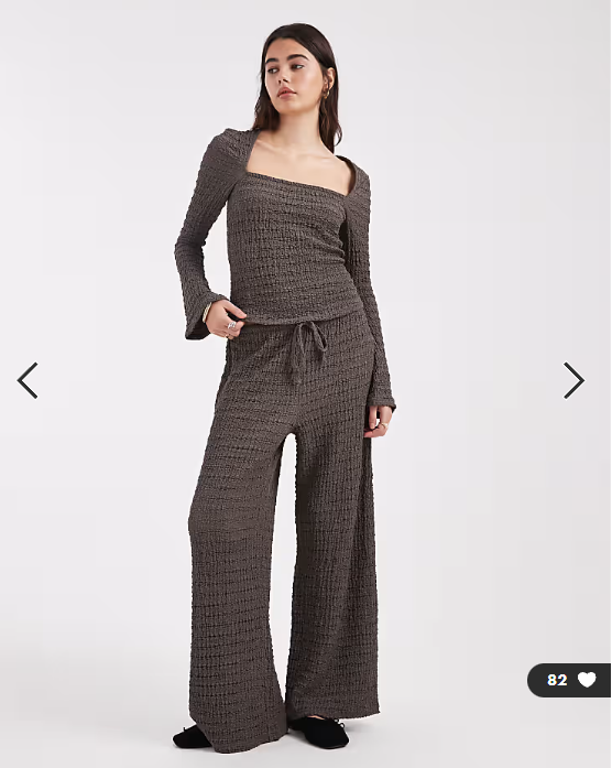 ASOS DESIGN mix & match textured tie waist wide leg trousers in dark grey