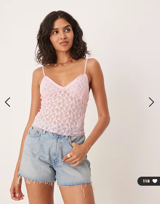 ASOS DESIGN lettuce hem lace cami top in pink