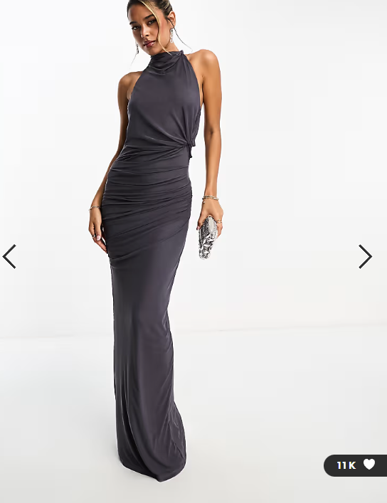 ASOS DESIGN mesh twist bust detail halter maxi dress with tie back neck in charcoal grey