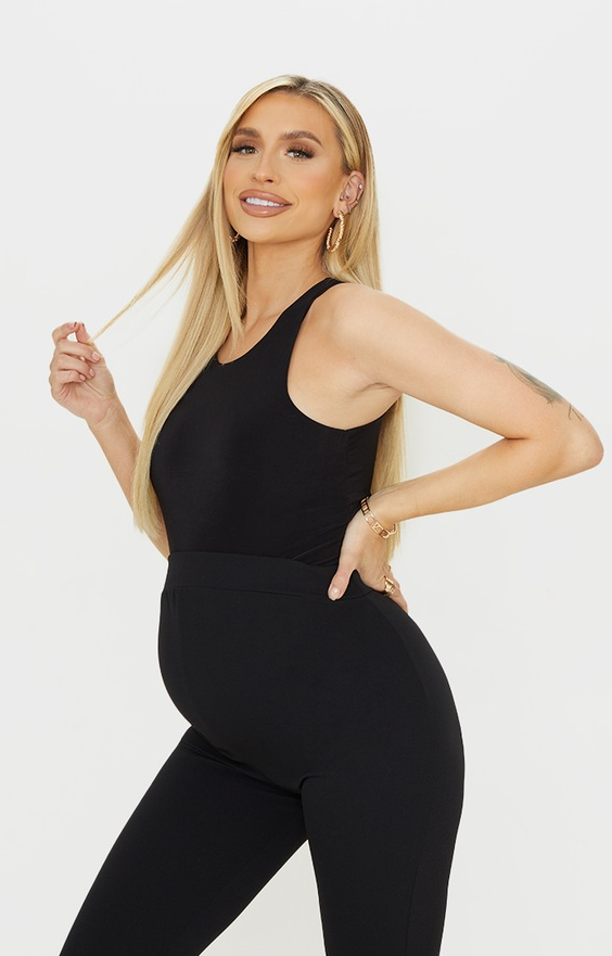 Maternity Black Slinky Racer Neck Sleeveless Bodysuit