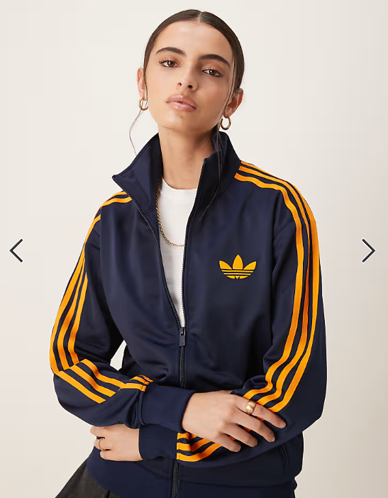 adidas Originals Firebird loose track top in navy and orange