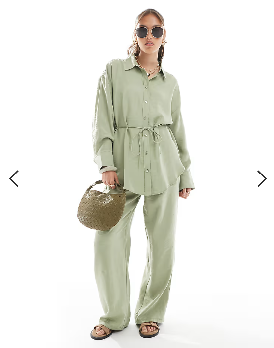 ASOS DESIGN modal tie waist shirt in khaki co ord
