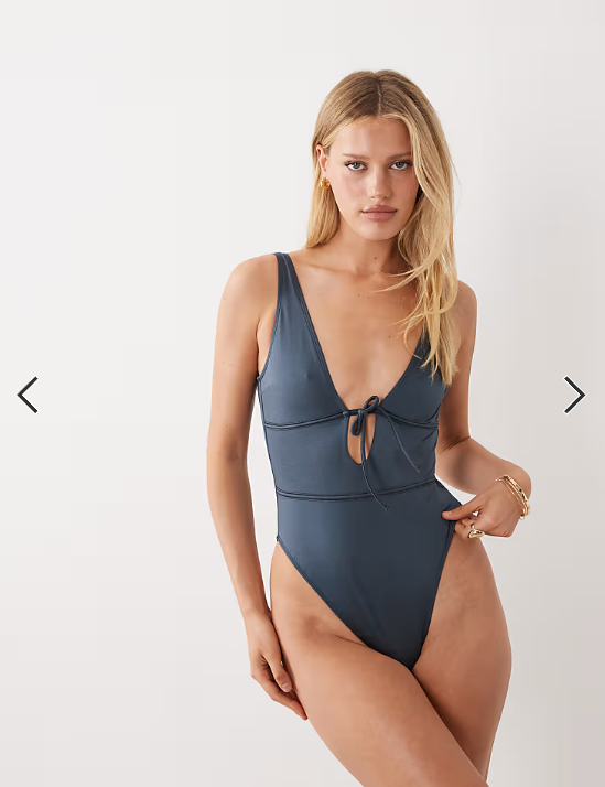 ASOS DESIGN Maya Bora Bora tie front low back swimsuit in charcoal