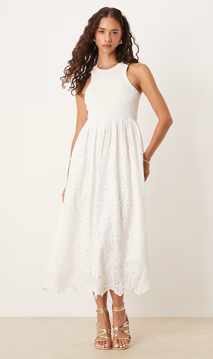Asos - YAS sleeveless embroidered midi dress in white