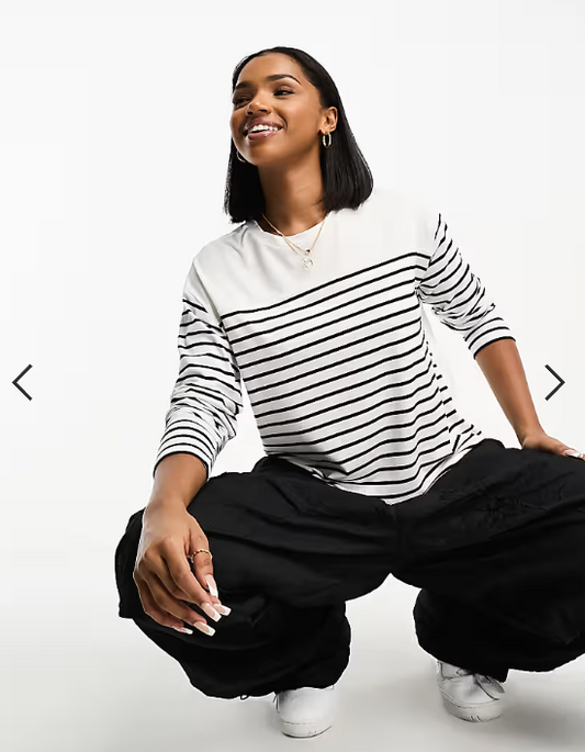 JDY top in white and black stripe
