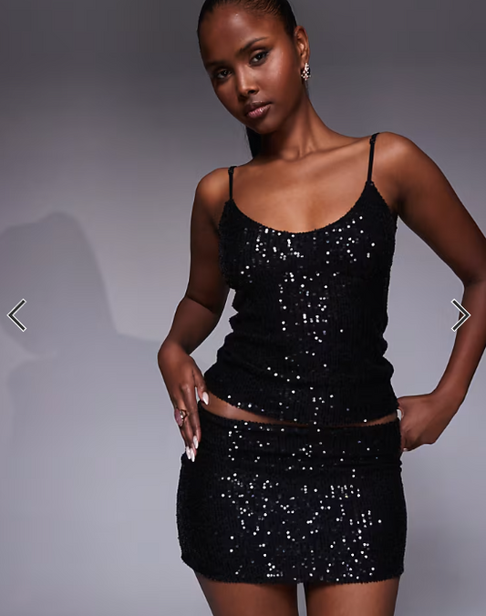 Fashionkilla sequin scoop neck cami top in black - part of a set