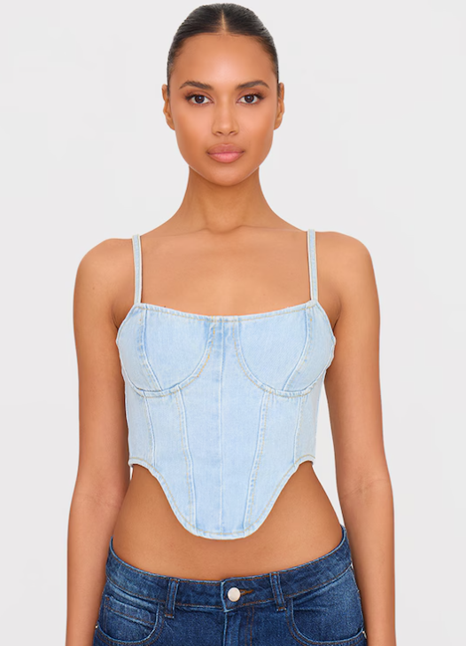 Light Blue Wash Dipped Hem Denim Corset