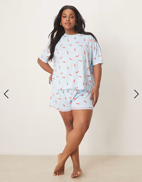 Urban Threads Curve oversized pyjama top and shorts in chilli print