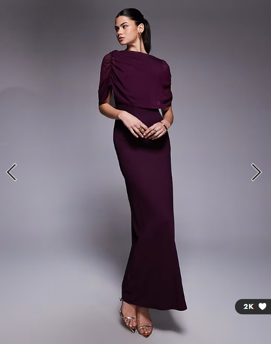 ASOS DESIGN mesh cape detail maxi dress in fig