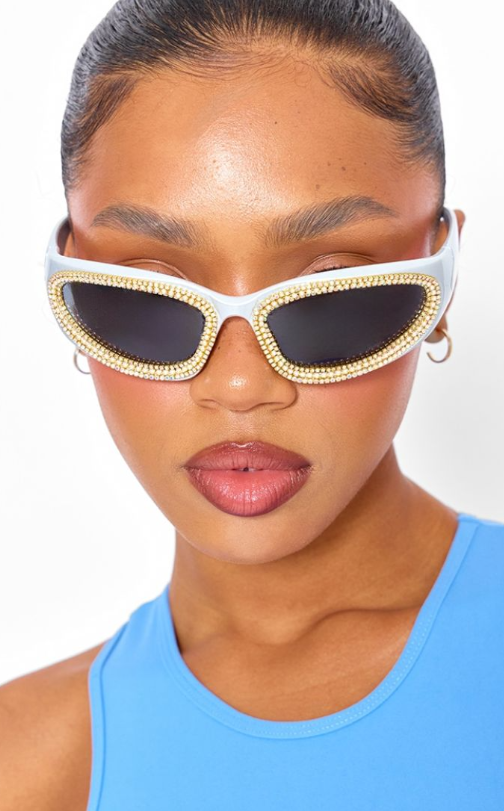 Silver Diamante Sporty Visor Sunglasses