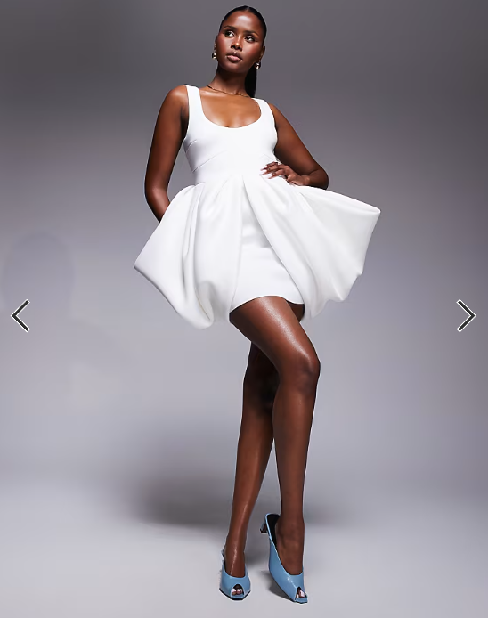 ASOS DESIGN dramatic bow skirt structured mini dress in ivory in scuba-style fabric