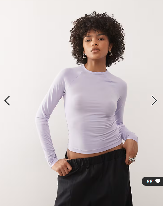 Weekday super soft slim fit long sleeve raglan top in lilac