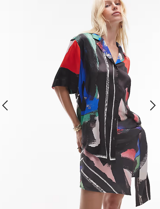 TOPSHOP satin oversized resort shirt in tile scarf print