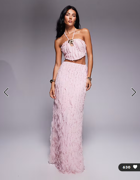ASOS DESIGN textured halter neck maxi dress with floral trim in pink