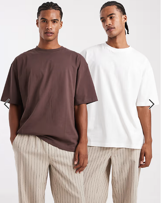 ASOS DESIGN Essentials 2 pack oversized t-shirts in brown and cream