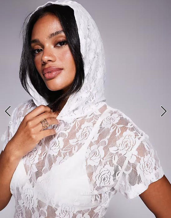 Liquor N Poker sleeveless lace hoodie in white