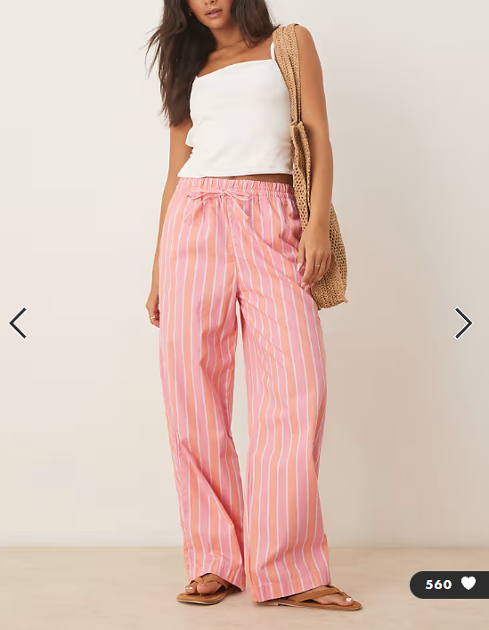 ASOS DESIGN deckchair stripe pull on trousers in pink