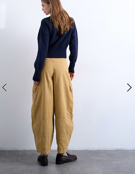 Topshop balloon cargo trouser with zip and pocket details in camel