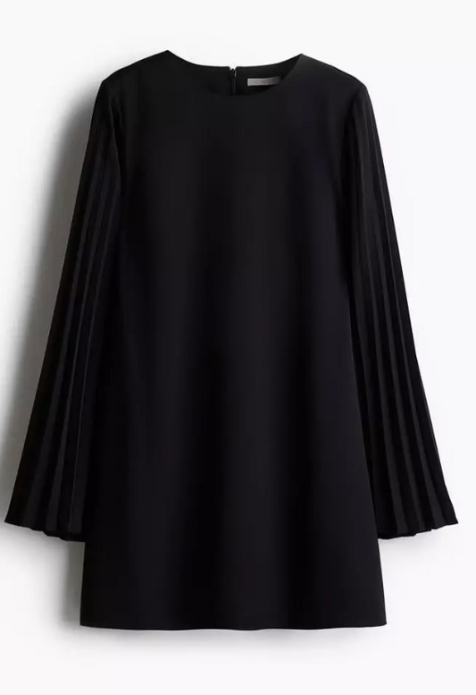 H&M - Pleat-sleeved dress- Black