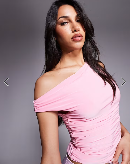 Missyempire exclusive double layered slinky off shoulder top in baby pink