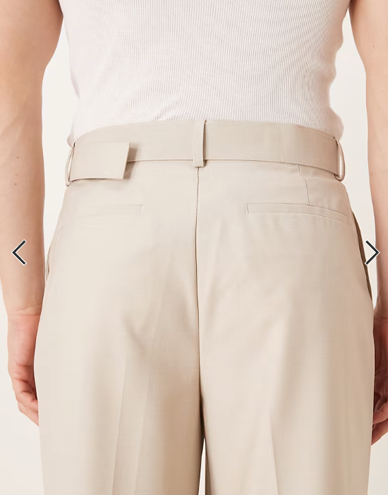 ASOS DESIGN smart wide leg belted trousers with front pleat in stone