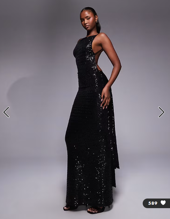 ASOS DESIGN sequin sleeveless with open back with sash detail maxi dress in black