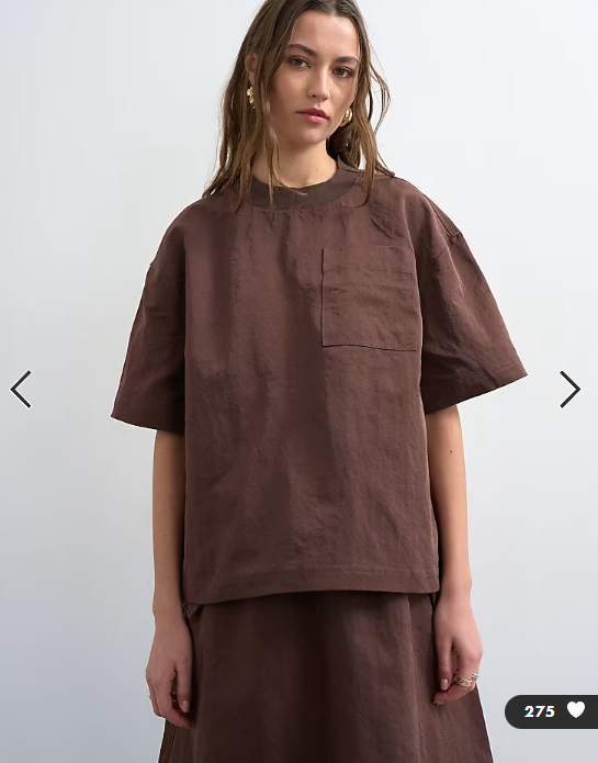 Topshop structured woven tee in chocolate